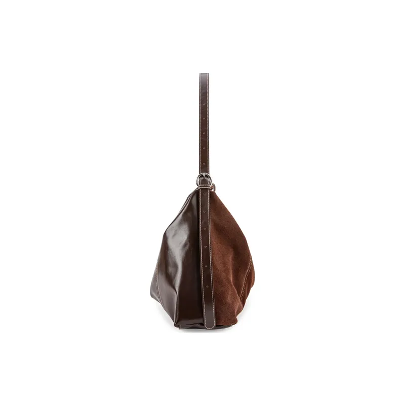 VENOF Cow Leather Shoulder Bag Large Size Women's Velvet Camel Brown/Sand Dune Apricot/Chestnut Coffee-13