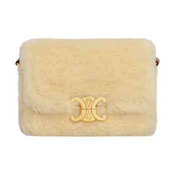 CELINE Triomphe Sheepskin Leather Shoulder Bag Crossbody Bag Women's Natural Color & Brown Umber
