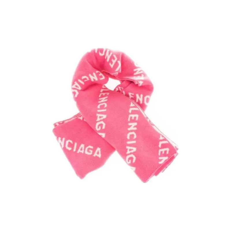 Balenciaga Wool Polyester Knit Scarves Women's Pink-0
