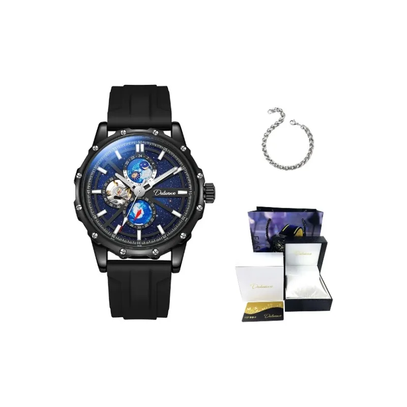 Dulunwe Star Moon Series Automatic Mechanical Movement Rubber Band Strap Watch Men's Watches Blue Dial-7