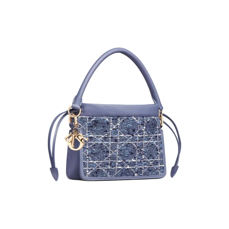 DIOR Lady Dior Fabric Handbag Mini Women's Blue-1