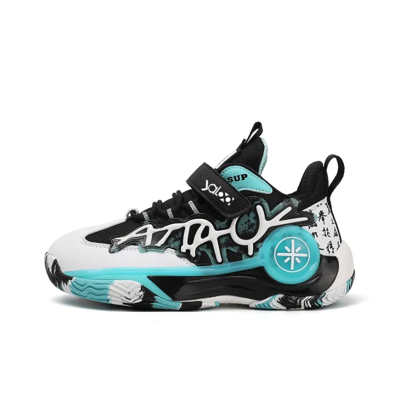 Yalu Basketball Shoes Unisex High Top Black Cyan Blue/Tianshan Purple-0