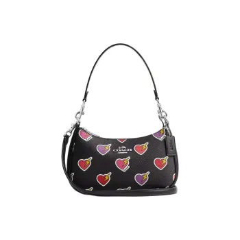 COACH Teri Coated Canvas Shoulder Bag, Portable Crossbody Bag Medium Size Women's Black