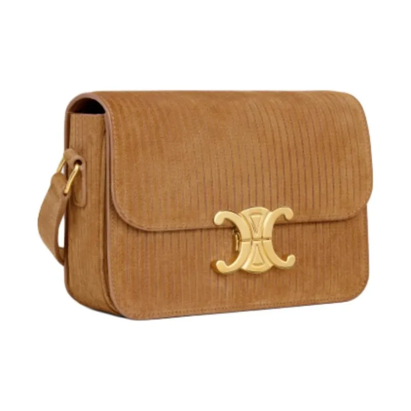 CELINE Cow Leather Suede Shoulder Bag, Crossbody Bag Women's Smoky-1