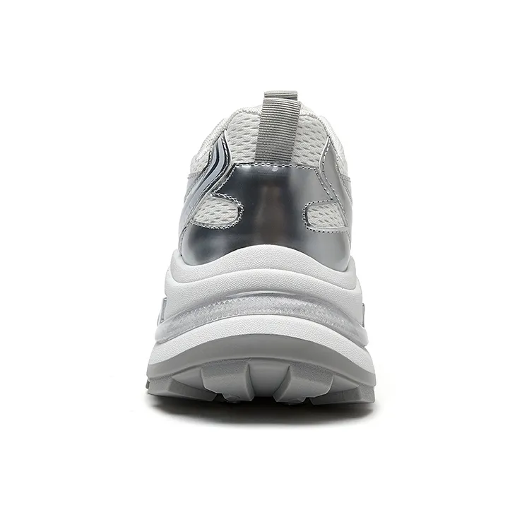 Warrior Height Increasing Low Top Chunky Sneakers Women's Silver White-3