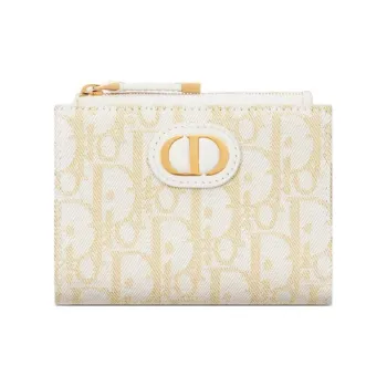 DIOR 30 Montaigne Cotton Wallet Women's Gold & White