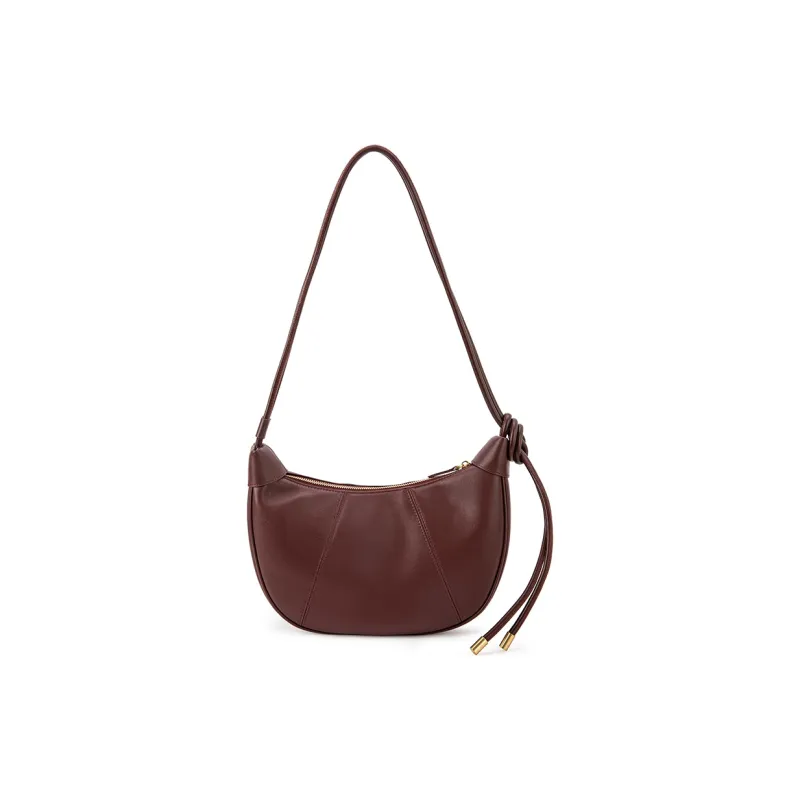 VENOF Cow Leather Dumpling Bag Shoulder Bag Small Size Women's Brown/Nordic Brown/Pall Black/Farouk Red-17