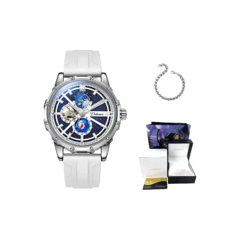 Dulunwe Star Moon Series Automatic Mechanical Movement Rubber Band Strap Watch Men's Watches Blue Dial