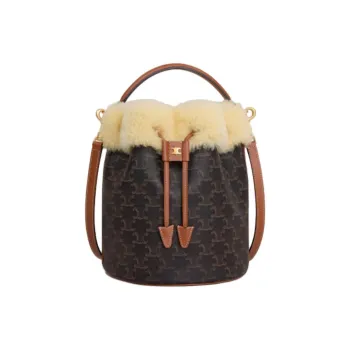 CELINE Cow Leather Bucket Bag Handbag Shoulder Bag Crossbody Bag Women's Tawny