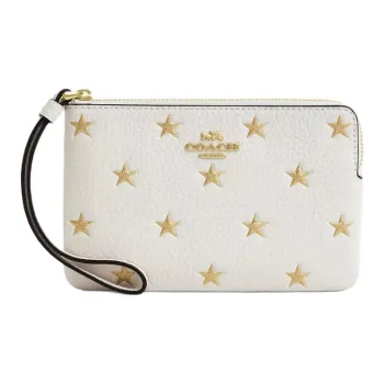COACH Litchi Grain Leather Clutch Small Size Women's Chalk Multicolor