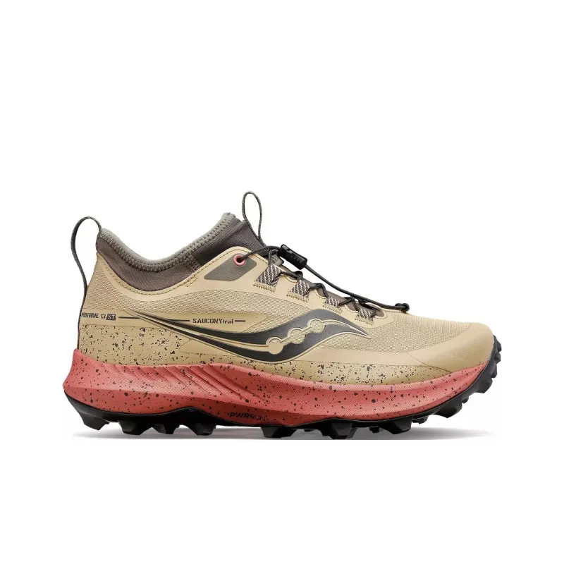 Saucony PEREGRINE 13 ST Anti Slip Wear Resistant Mid Top Trail Running Shoes Women's Tan-1