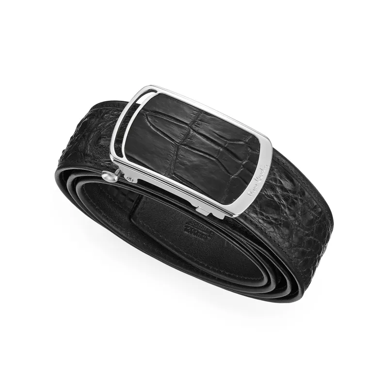 PIERRE CARDIN Farmed Crocodile Leather Belts Men's Black Width 3.8cm-3
