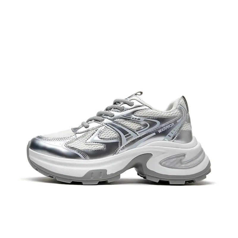 Warrior Height Increasing Low Top Chunky Sneakers Women's Silver White-0