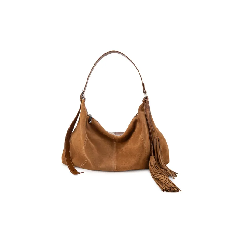 VENOF Cow Leather Shoulder Bag Large Size Women's Velvet Camel Brown/Sand Dune Apricot/Chestnut Coffee-6