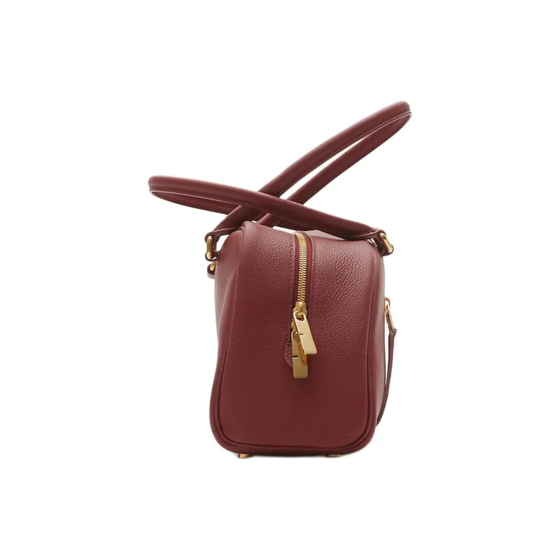 Burberry Shield Cow Leather Bowling Bag Shoulder Bag Handbag Small Size Women's Rusty Red-1