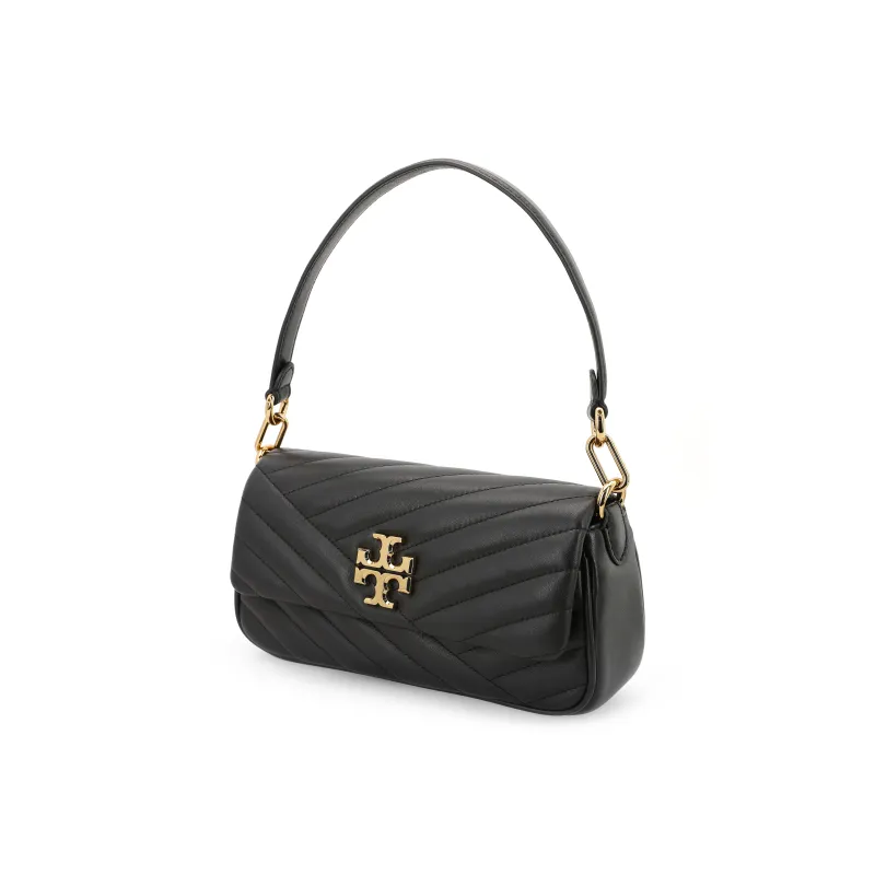 TORY BURCH Kira Twill Quilted Leather Underarm Baguette Bag, Handbag, Shoulder Bag Women's Black-1