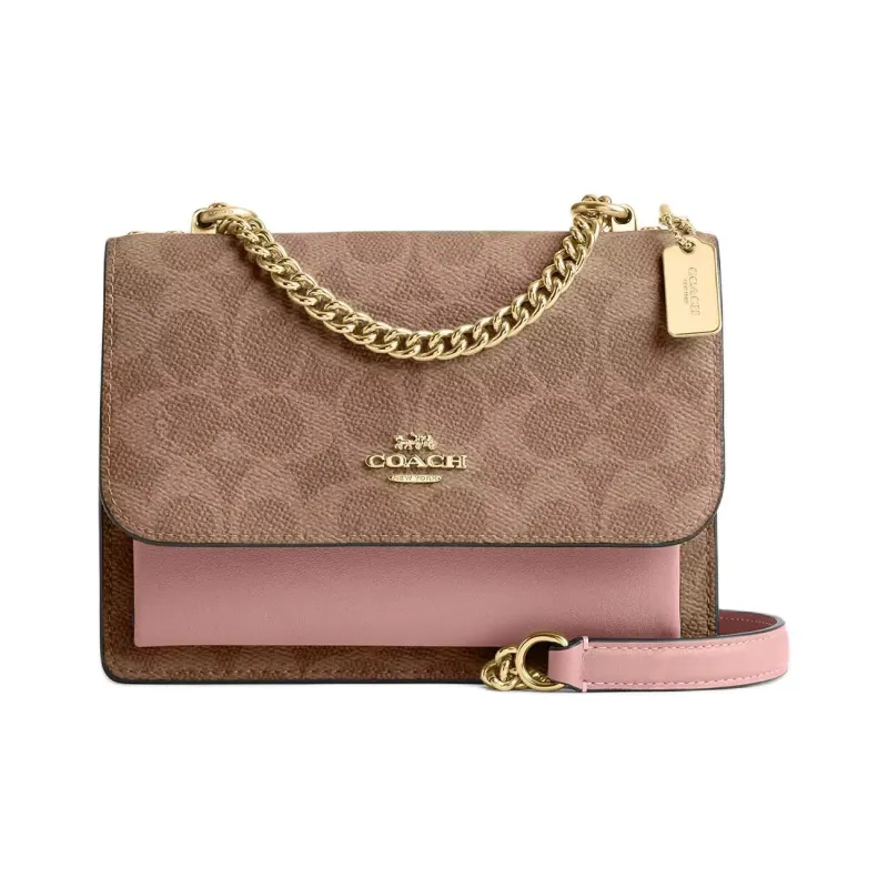 COACH Klare Coated Canvas Shoulder Bag, Crossbody Bag Small Size Women's Tan & Pink-0
