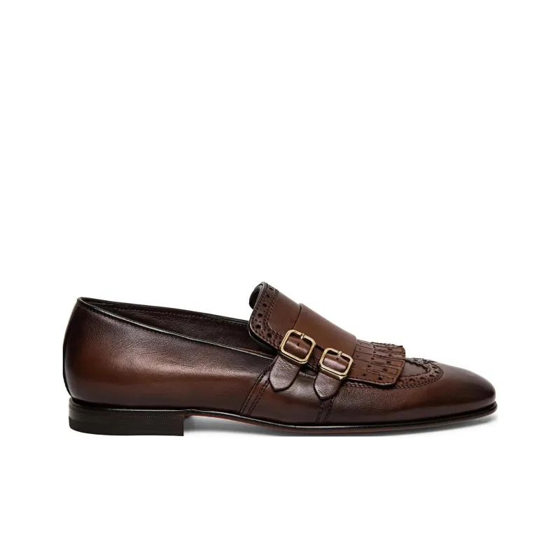 Santoni Double Buckle Almond Toe Loafers-1