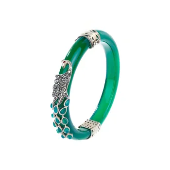 Artisan Lock Heart Jade Chalcedony Bangles Women's