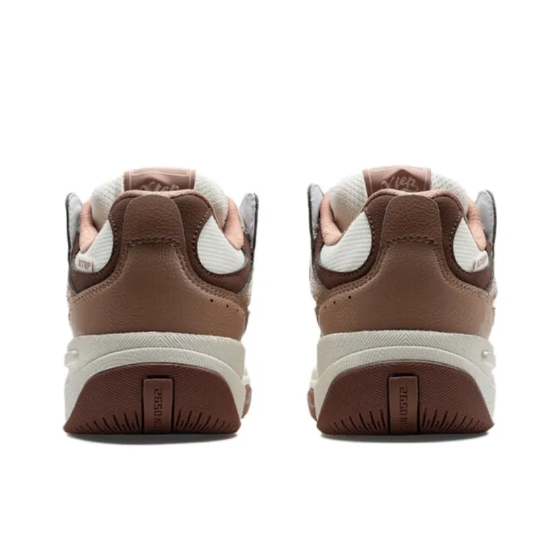 XTEP Star X Anti Slip Wear Resistant Low Top Skateboard Shoes Women's Brown White-4
