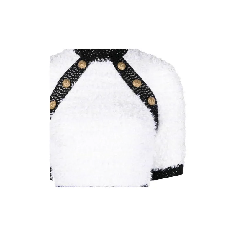 BALMAIN Button embellished Tweed Crop Top-4