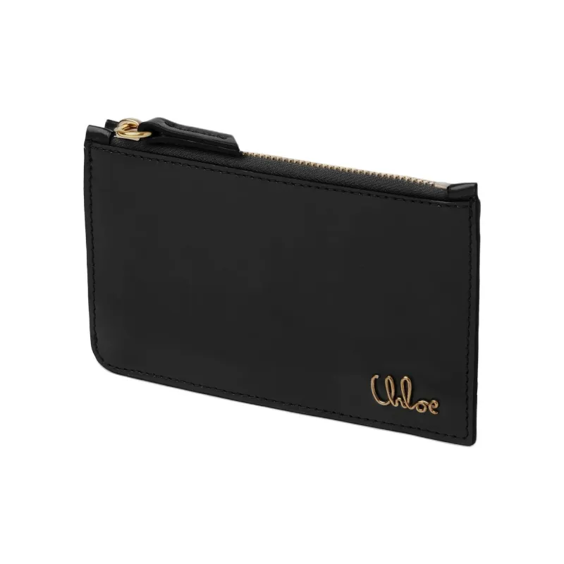 Chloe Shiny Calfskin Card Holder Wallet Small Size Women's Black-1