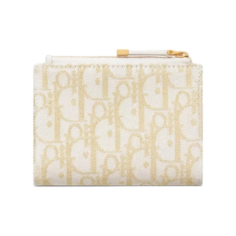 DIOR 30 Montaigne Cotton Wallet Women's Gold & White-2