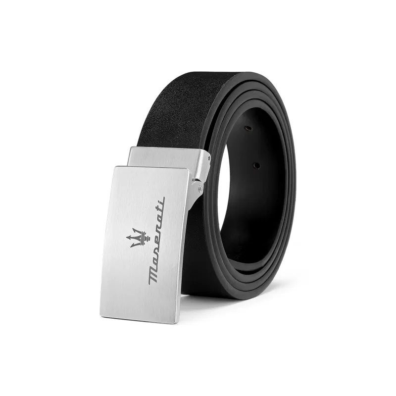 Maserati Cow Leather Belts Men's Black Width 3.4cm-0