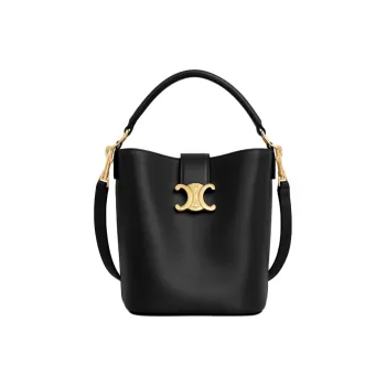 CELINE Cow Leather Bucket Bags Shoulder Bag Crossbody Bag Handbag Small Size Women's Black
