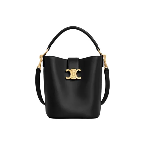 CELINE Cow Leather Bucket Bag, Shoulder Bag, Crossbody Bag, Handbag Trumpets Women's Black