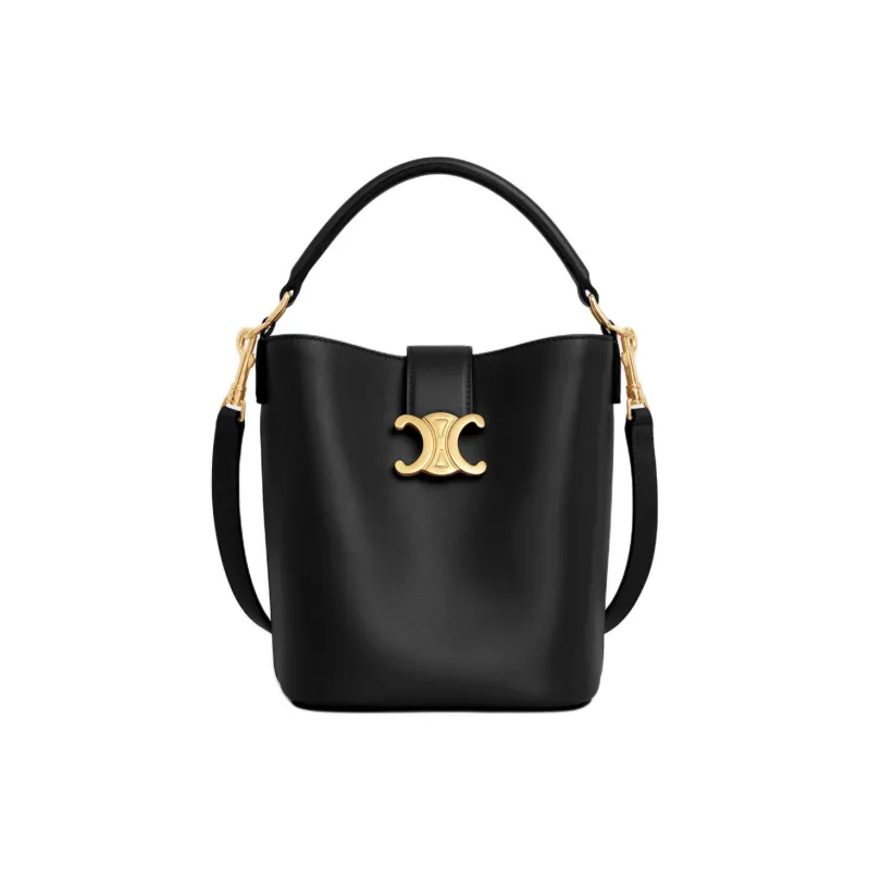 CELINE Cow Leather Bucket Bag, Shoulder Bag, Crossbody Bag, Handbag Trumpets Women's Black-0