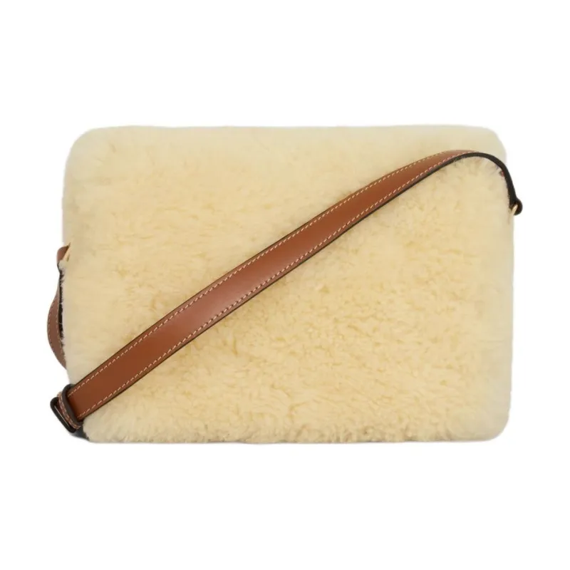 CELINE Triomphe Sheepskin Leather Shoulder Bag Crossbody Bag Women's Natural Color & Brown Umber-2