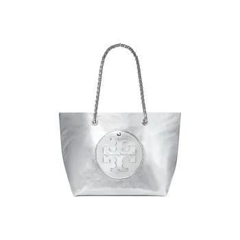 TORY BURCH Ella Nylon Tote Bag, Shopping Bag, Shoulder Bag, Handbag Large Size Women's Silver