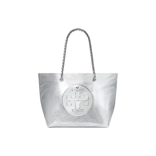TORY BURCH Ella Nylon Tote Bag, Shopping Bag, Shoulder Bag, Handbag Large Size Women's Silver