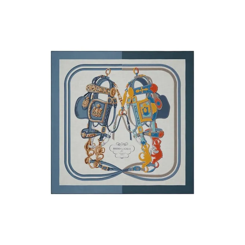 HERMES Cashmere Shawls Unisex Blue-0