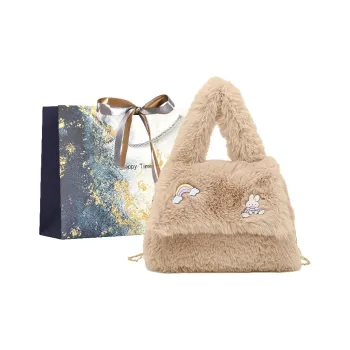 Iman's House Plush Handbag Shoulder Bag Crossbody Bag Women's Khaki Ecru Light Pink Dark Pink Light Coffee