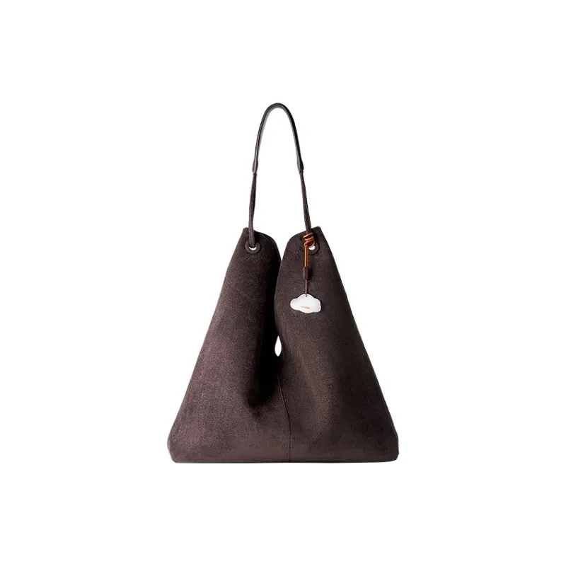 ANDFEEL Suede Leather Suede Tote Bag Shoulder Bag Large Size Women's Brown-1
