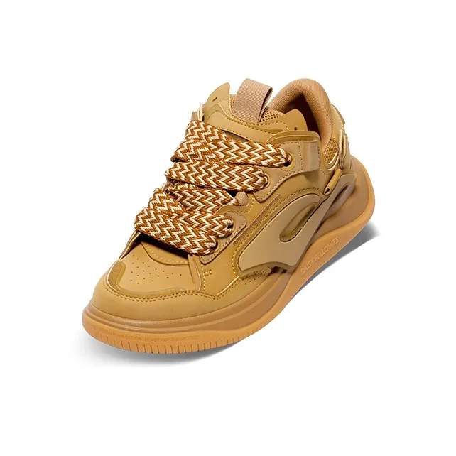 Daisy Fellowes Rocket 001 Cushioned Wear-Resistant Height Increasing Low-Top Skateboard Shoes Unisex Khaki-2