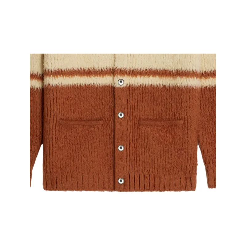 CELINE Long Cardigan In Striped Brushed Cotton-6