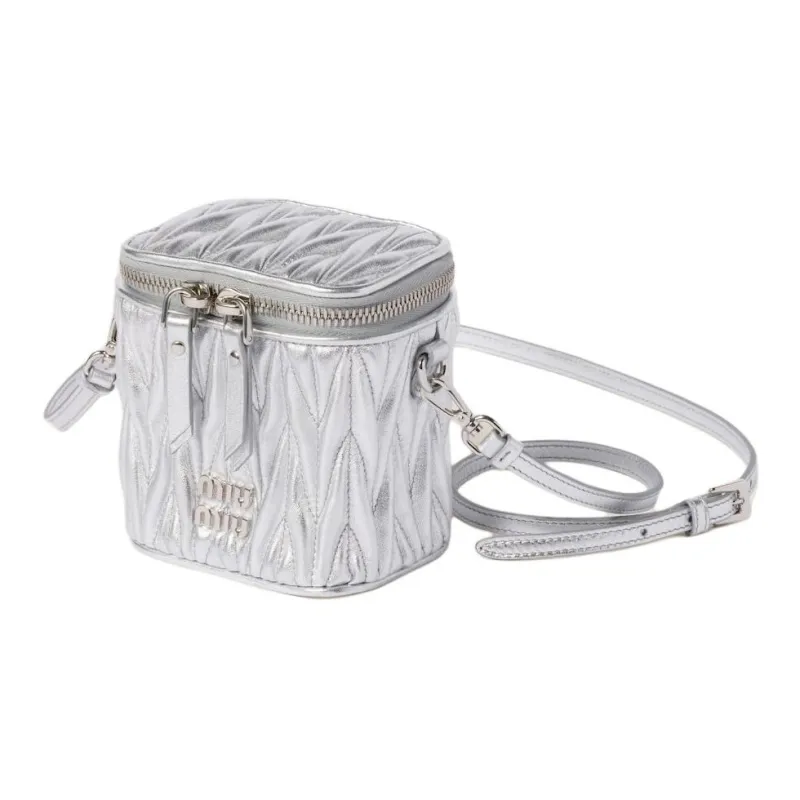 MIU MIU Matelassé Leather Shoulder Bag, Crossbody Bag Extra Mini Women's Silver-1