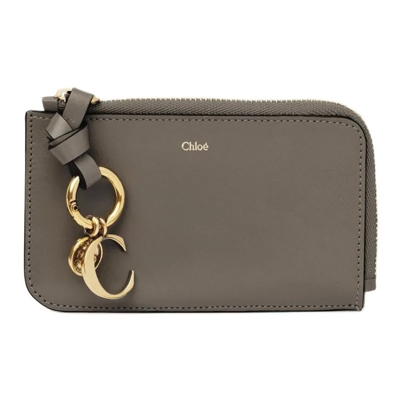 Chloe Alphabet Shiny Calfskin Wallet Women's Flannel Gray-0