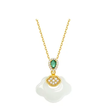 ZSY Hetian Jade Necklace Silver 925 Pale Greenish White Jade Women's