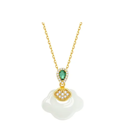 ZSY Hetian Jade Necklace, Silver 925 Pale Greenish White Jade Women's