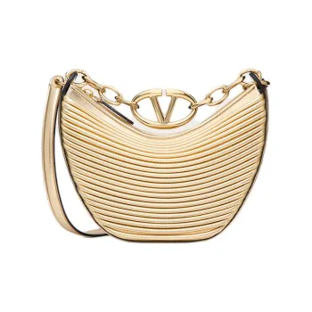 Valentino Vlogo Moon Sheepskin Hobo Bag Shoulder Bag Crossbody Handbag Small Size Women's Gold