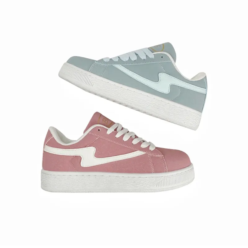 BKAE Anti Slip And Wear Resistant Lightweight Low Top Skateboard Shoes Unisex Pink Gray Mismatched-2