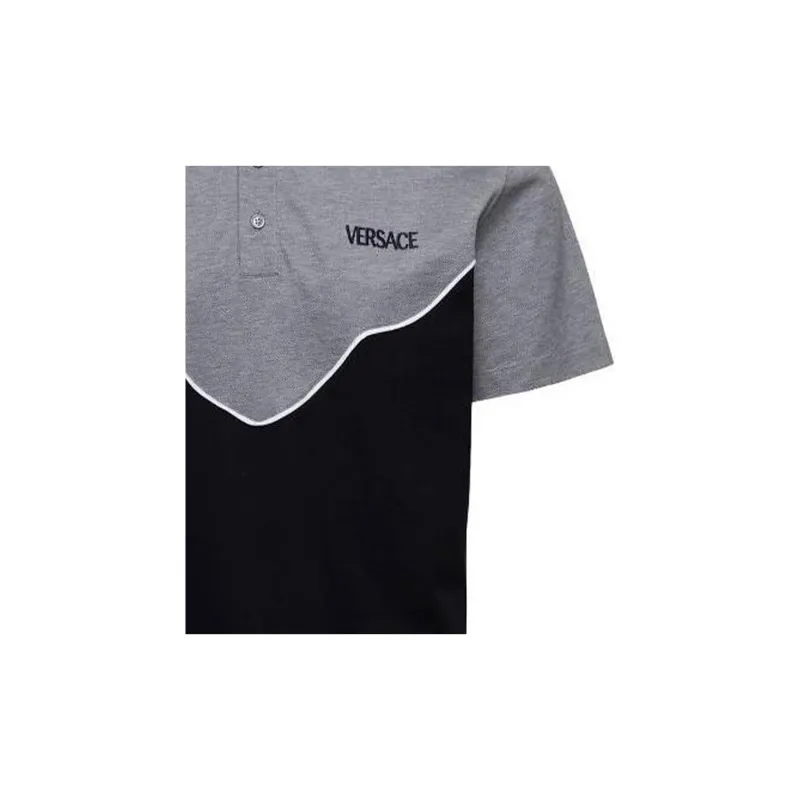 VERSACE Logo Embroidered Short-Sleeved Polo Shirt-5