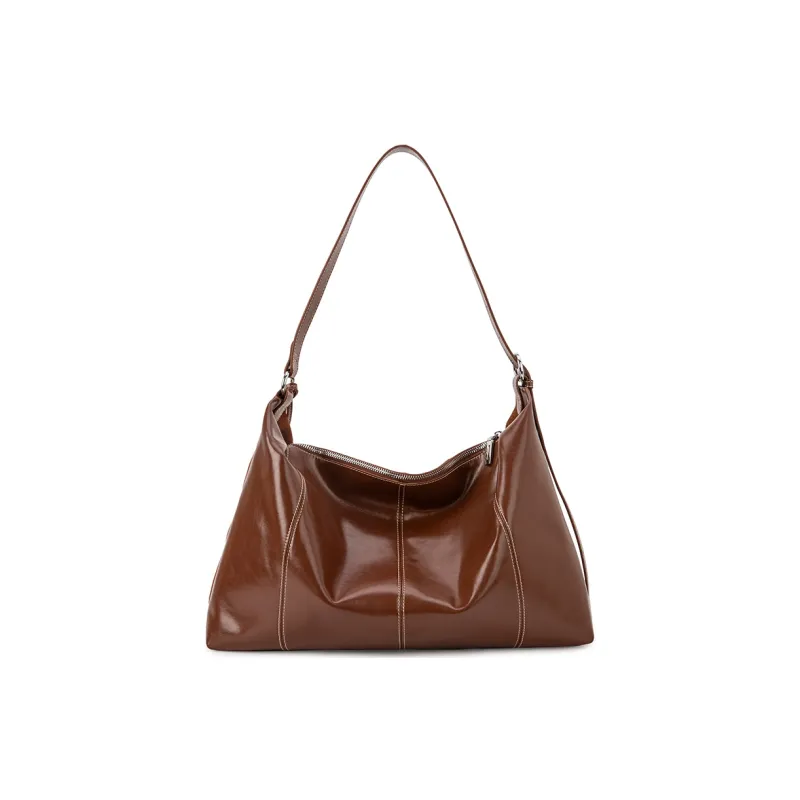 VENOF Cow Leather Shoulder Bag Large Size Women's Velvet Camel Brown/Sand Dune Apricot/Chestnut Coffee-4