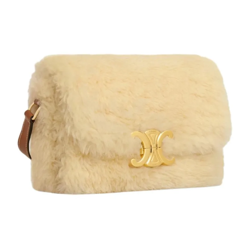 CELINE Triomphe Sheepskin Leather Shoulder Bag Crossbody Bag Women's Natural Color & Brown Umber-1