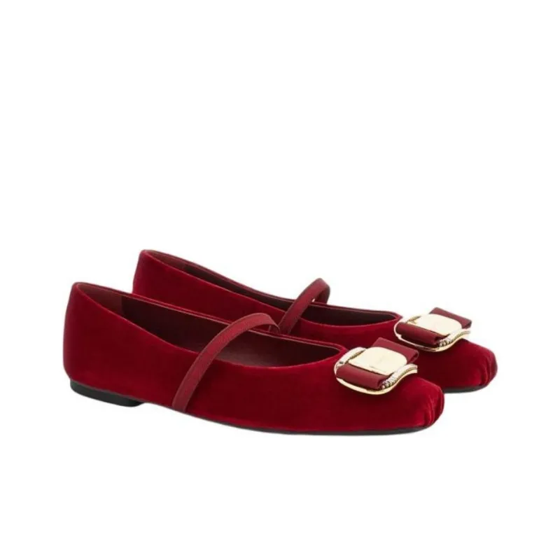 FERRAGAMO Vara Flat Casual Single Shoes Women's Red-2