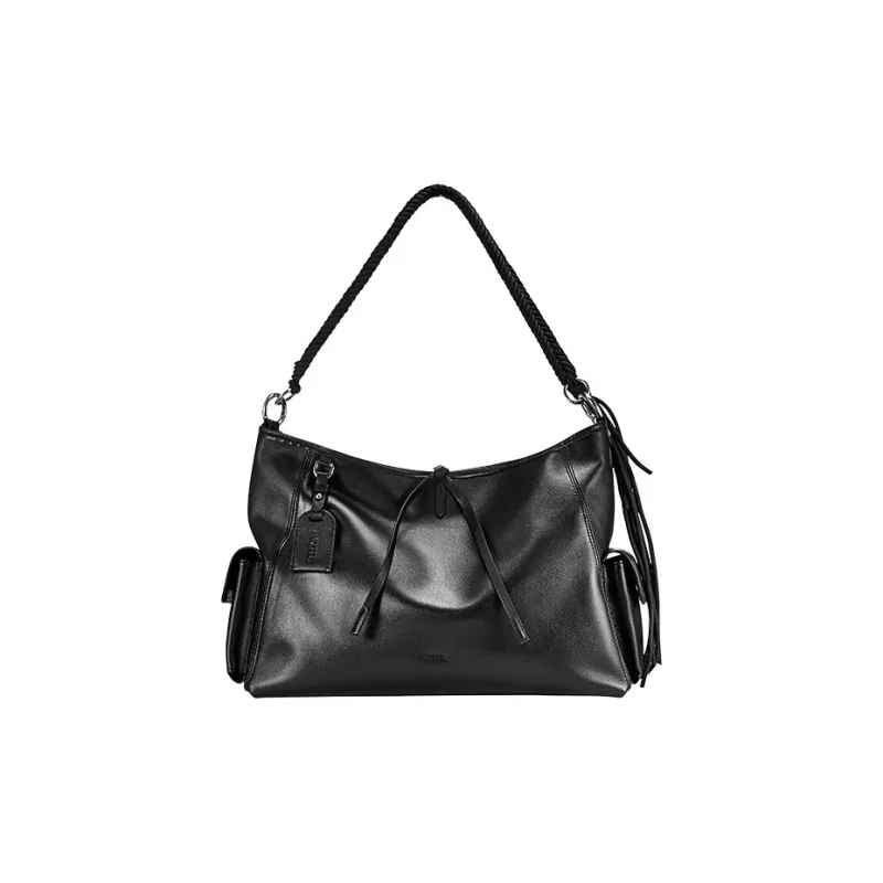 ANDFEEL Cow Leather One Shoulder Crossbody Tote Medium Large Unisex Black-2